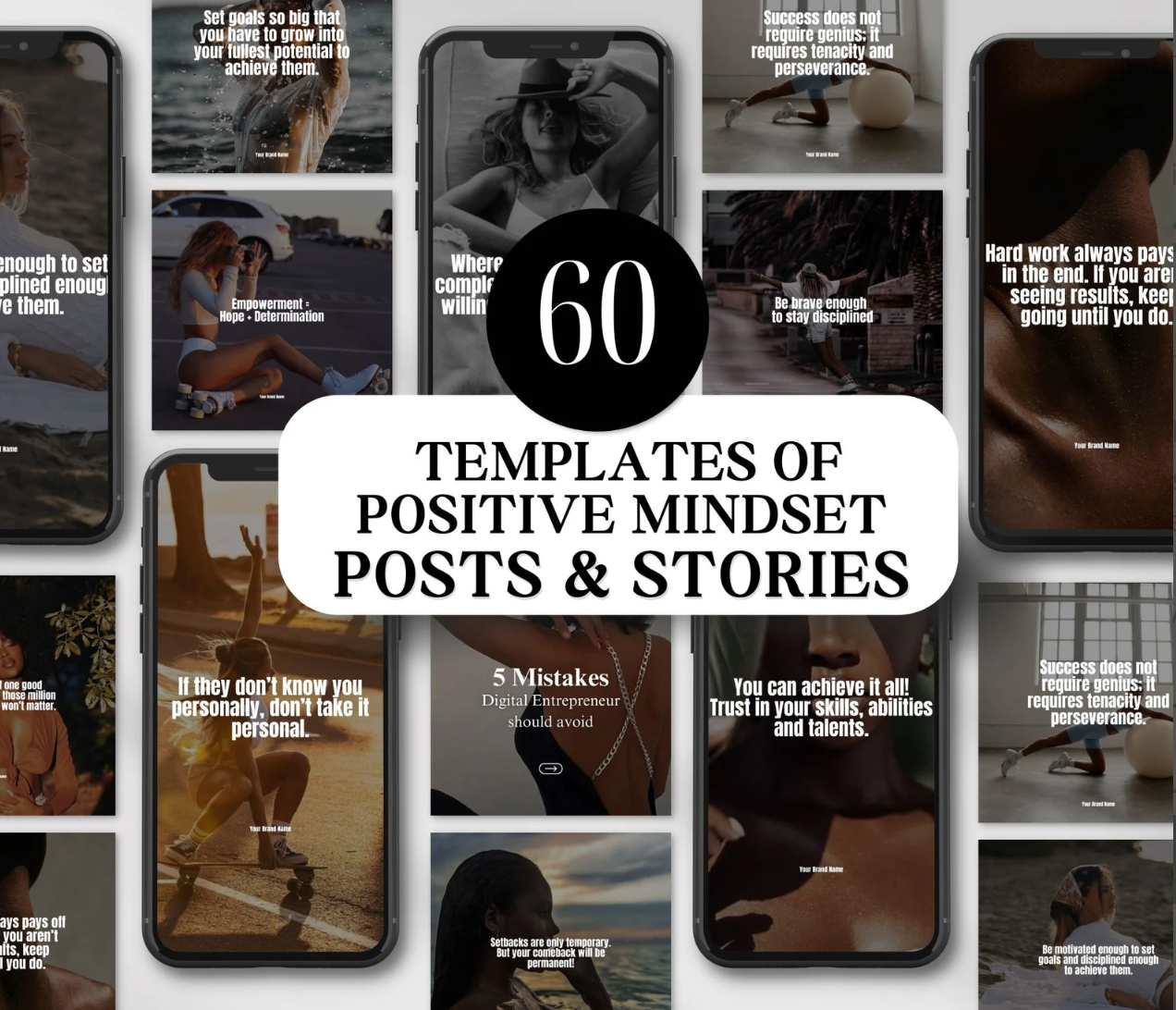 Positive Mindset Posts and Stories Master Resell Rights Instagram Posts & Stories Template Boss Babe Faceless Instagram MRR Digital Products