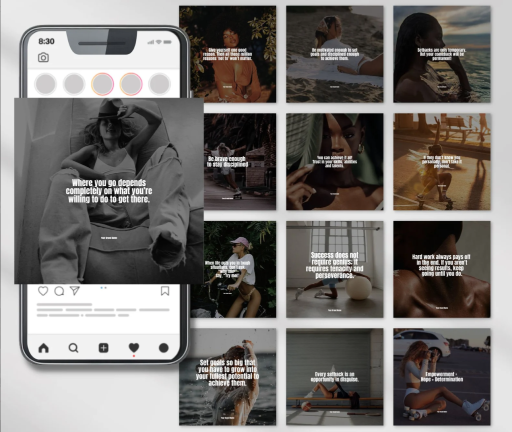 Positive Mindset Posts and Stories Master Resell Rights Instagram Posts & Stories Template Boss Babe Faceless Instagram MRR Digital Products